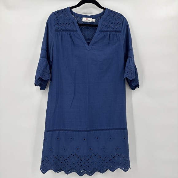 Vineyard Vines Monshine Eyelet Women's Dress Blue Size 2 A-line Boho Classic - Picture 1 of 11